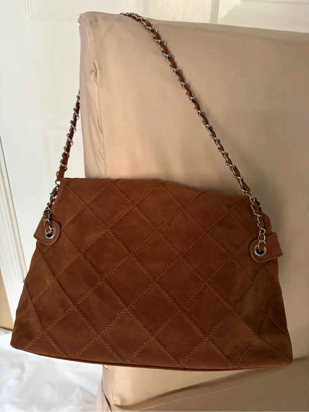 ✨ New Chestnut Brown Quilted Suede Shoulder Bag | Chain Strap | Never Used ✨